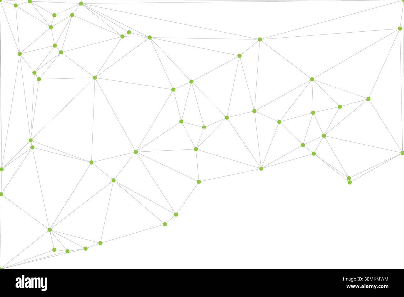 Energetic light green connectivity map with various node sizes and complex line intersections. Dynamic visual style for creative agency presentations Stock Vector