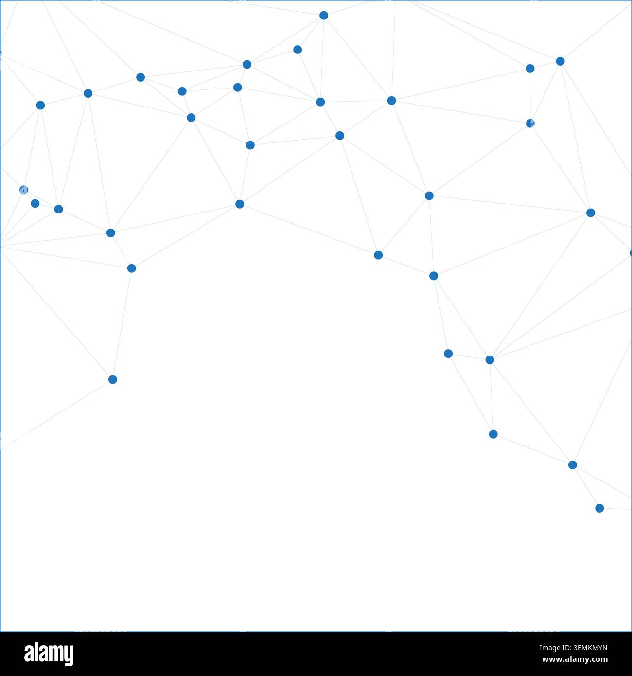 Minimal abstract design featuring a polygon net with interconnected blue points. Clean background for technology, science or data networks. Stock Vector