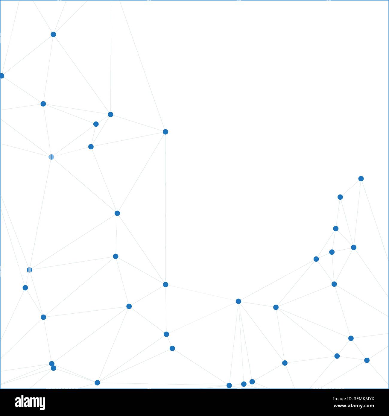 Abstract blue network of connecting points and lines on a white ...