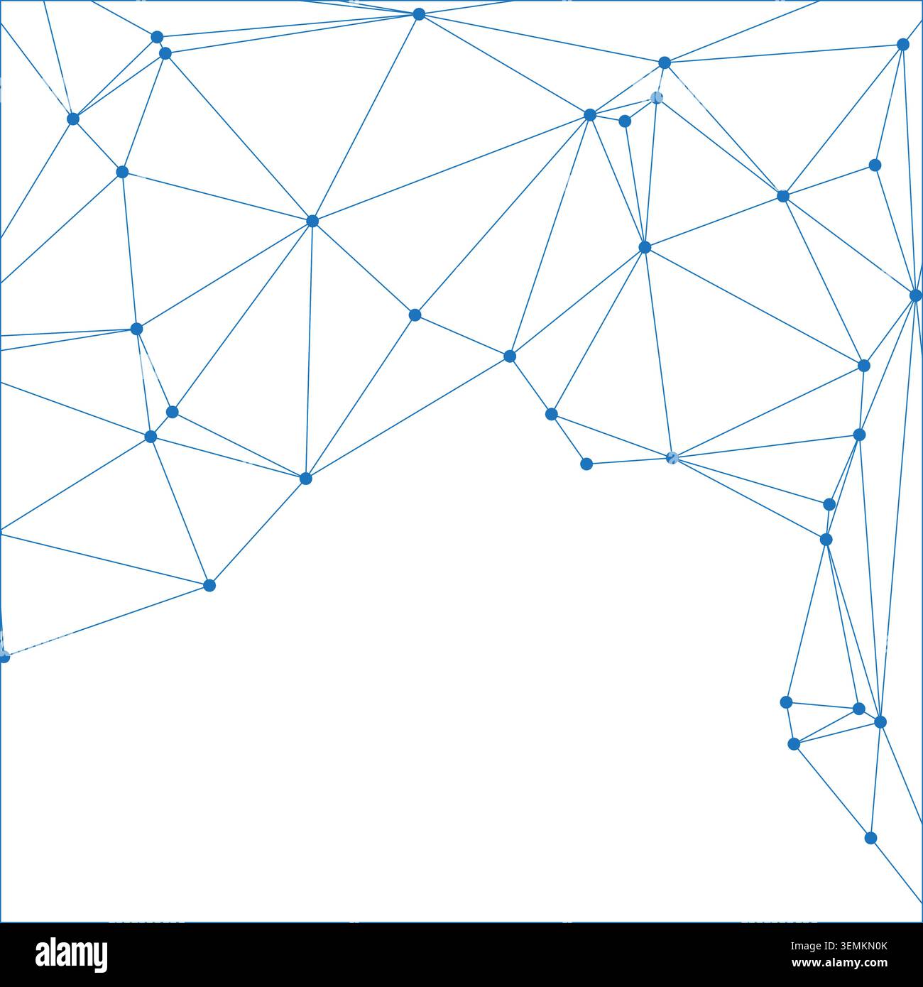 Dense blue triangular mesh and connected nodes create a structured abstract pattern. Geometric network background for technology or science concepts. Stock Vector