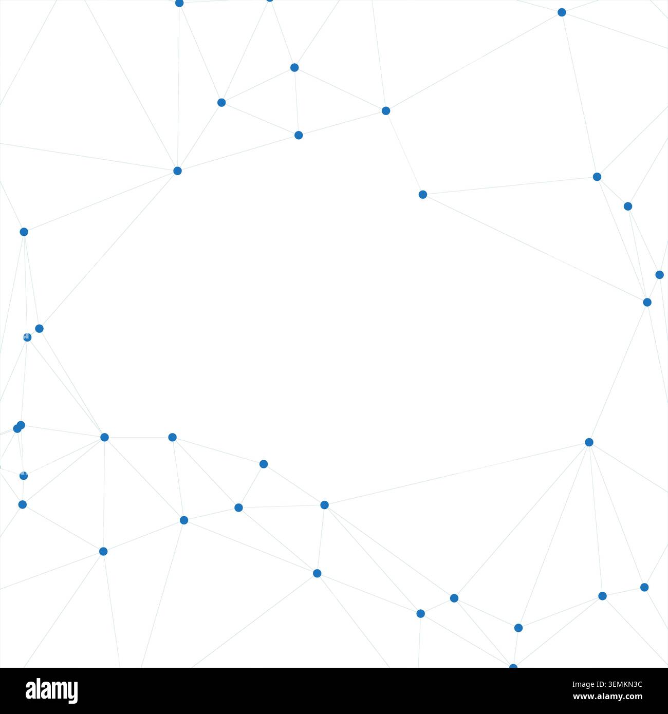 Abstract background featuring interconnected blue dots and lines. network forms a dynamic, geometric pattern with a clear, open space in the center, i Stock Vector