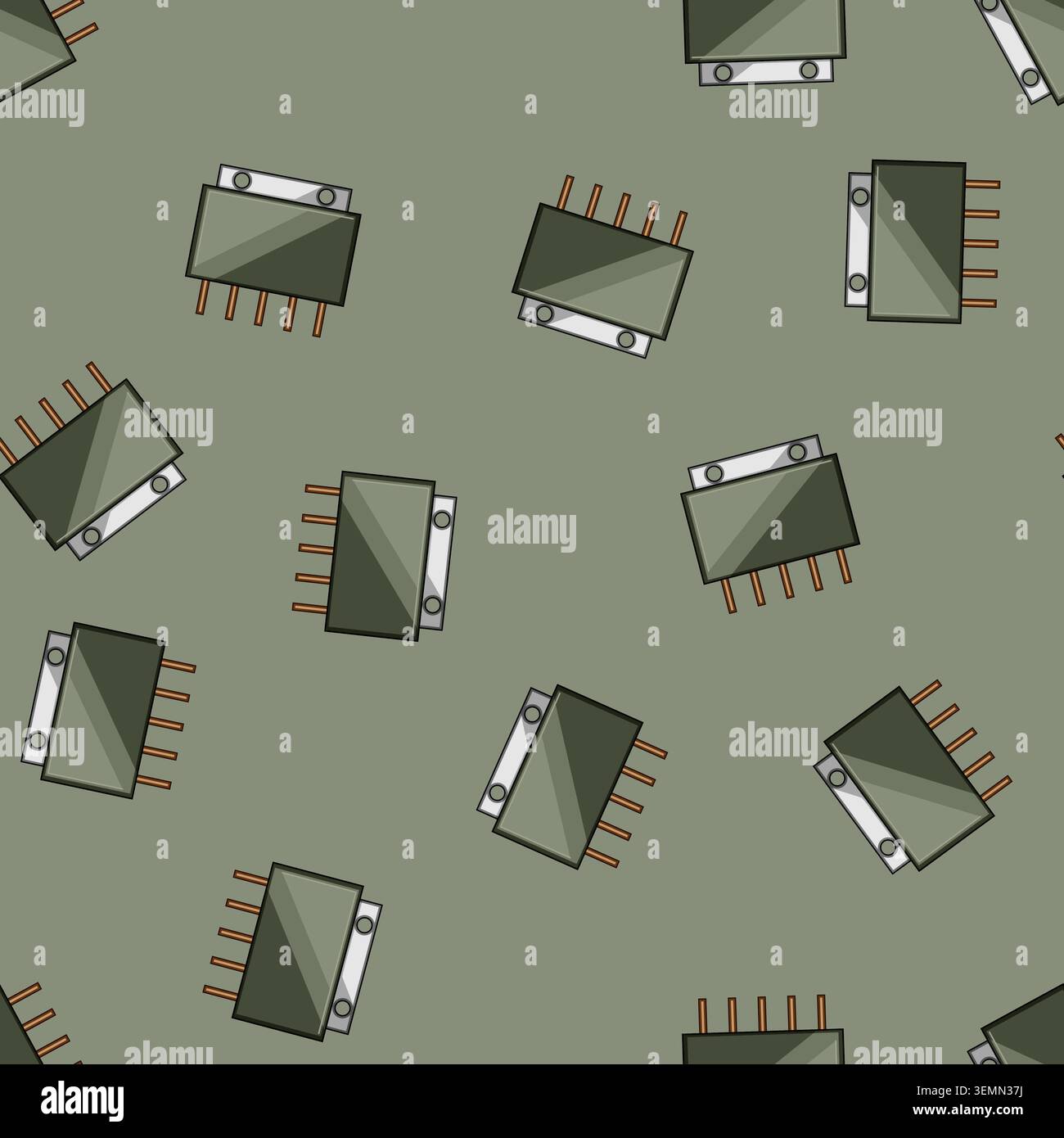 seamless pattern steel microchip cartoon vector Stock Vector