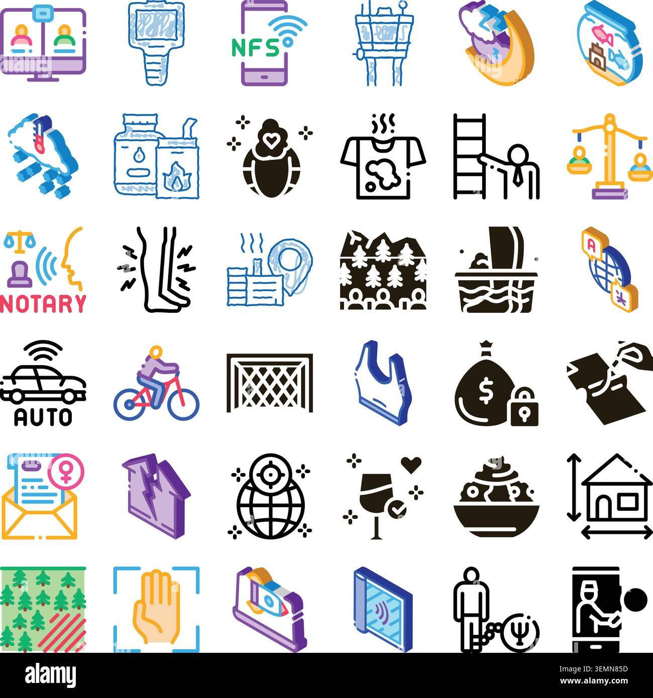 Collection of various modern industry related icons Stock Vector