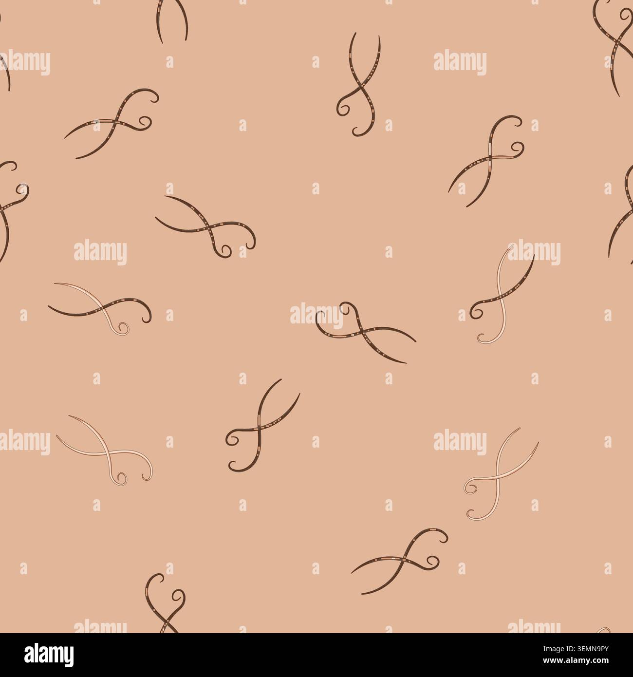 seamless pattern Parasitic roundworm vector crossing on white background Stock Vector