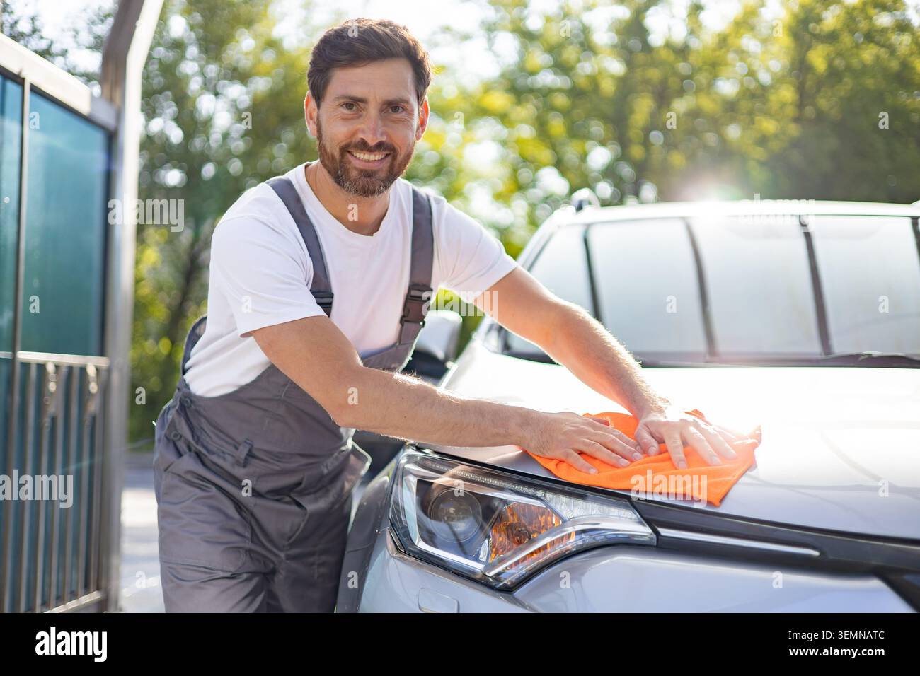 Car Detailing Man Polishing Car Stock Photo