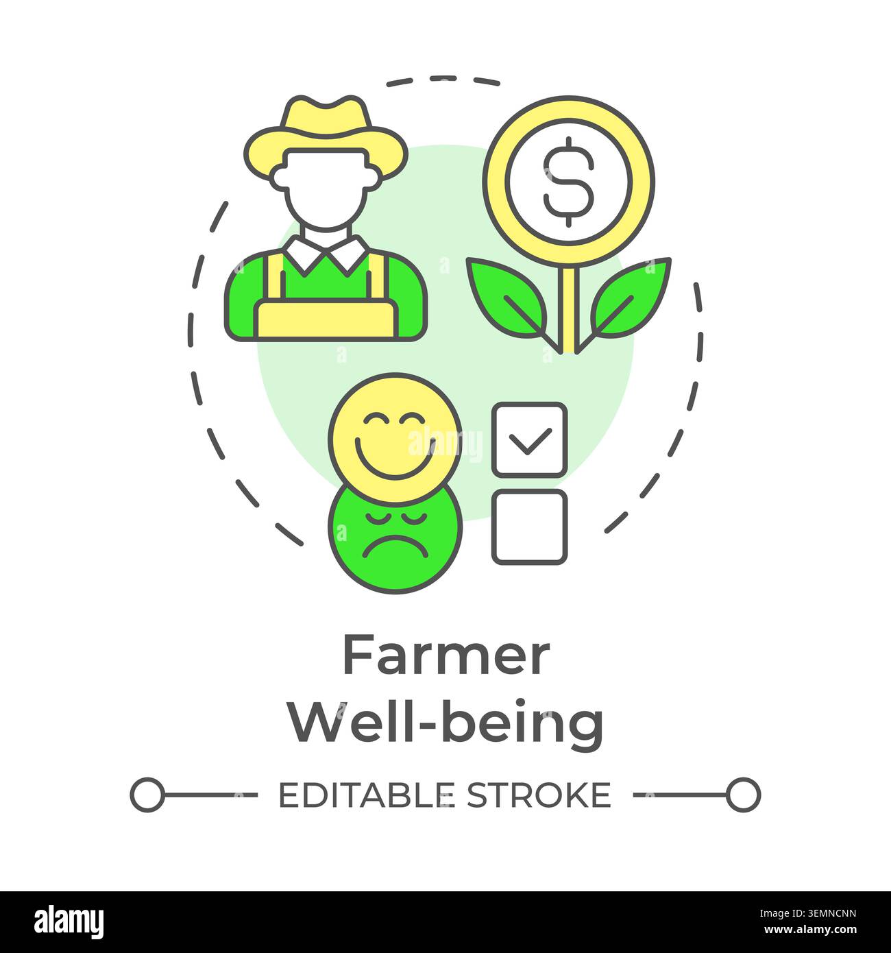 Farmer wellbeing multi color concept icon Stock Vector