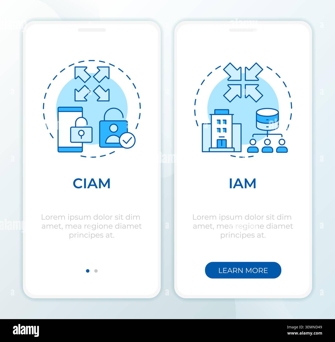 Identity administration software systems blue onboarding mobile app screen Stock Vector
