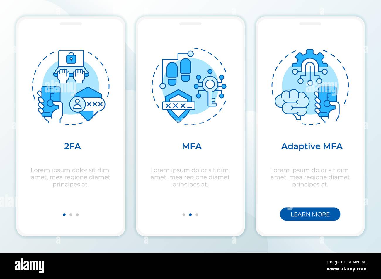 Assessing iam system classifications blue onboarding mobile app screen Stock Vector