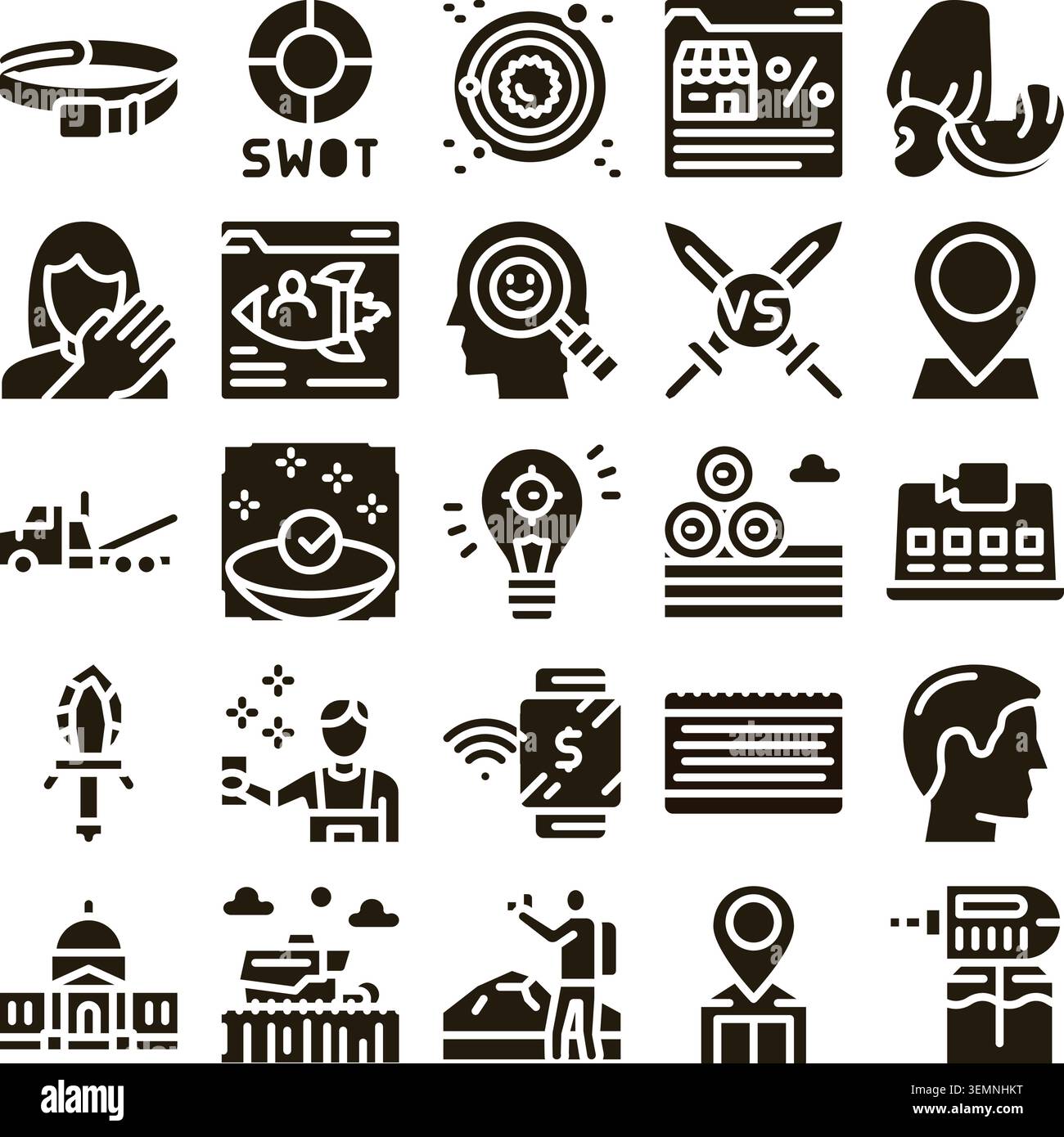 Business strategy analysis and marketing glyph icons collection Stock Vector
