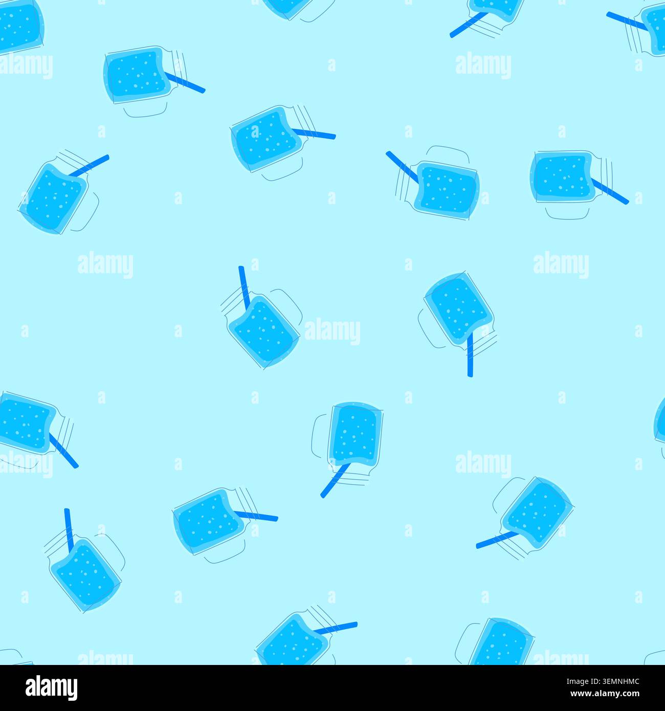 seamless pattern refreshing water with straw in glass jar Stock Vector