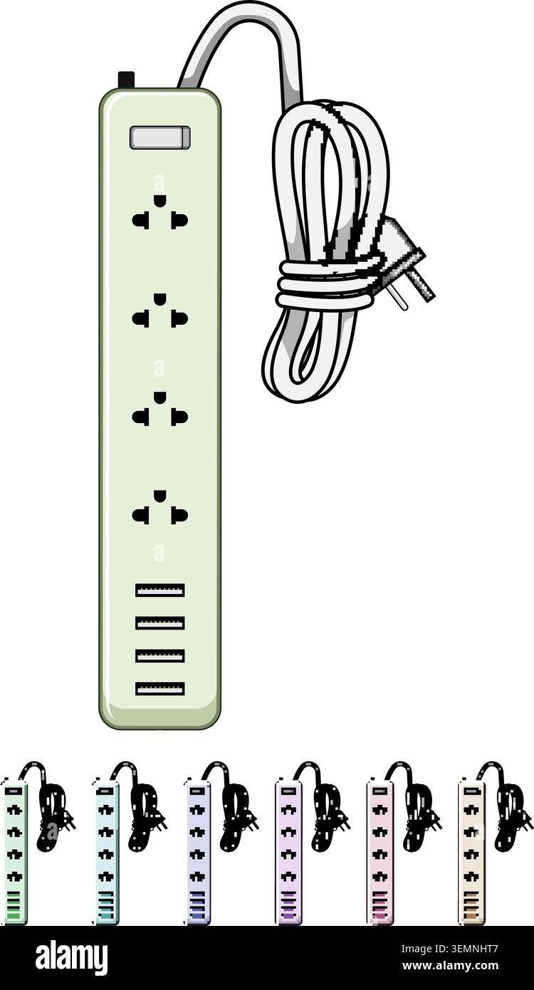 Power strip device providing electricity and usb charging Stock Vector