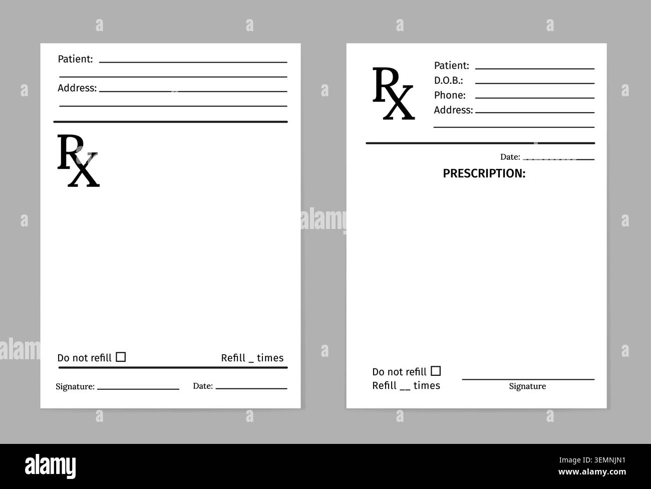 Realistic medical prescription RX form with detailed layout for ...