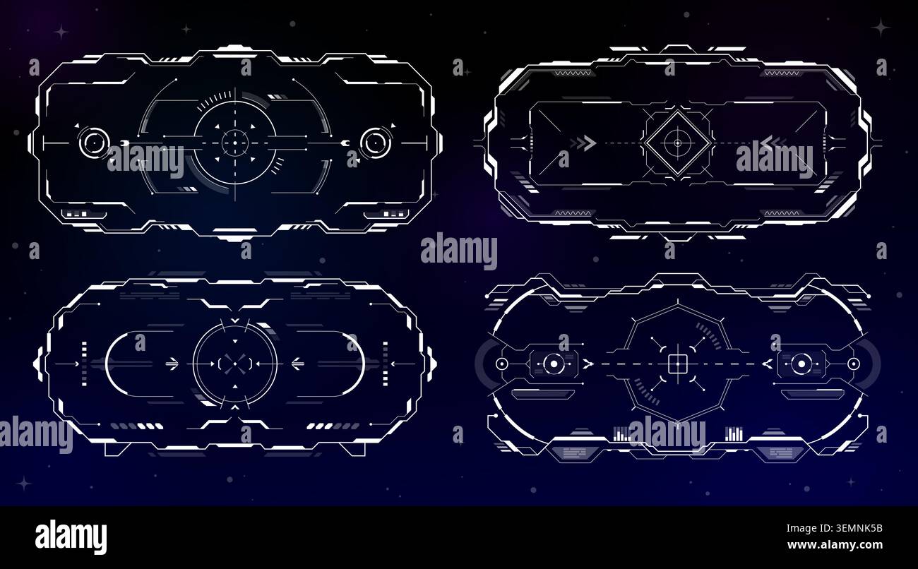 HUD aim control frame interface, futuristic game target screen set ...