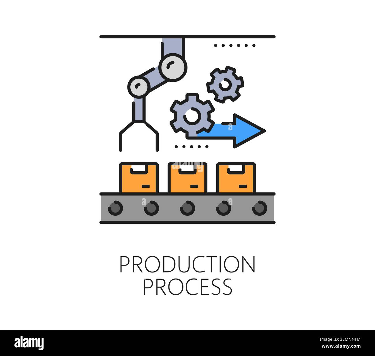 Automatic production process, manufacture icon or symbol. Robotic ...