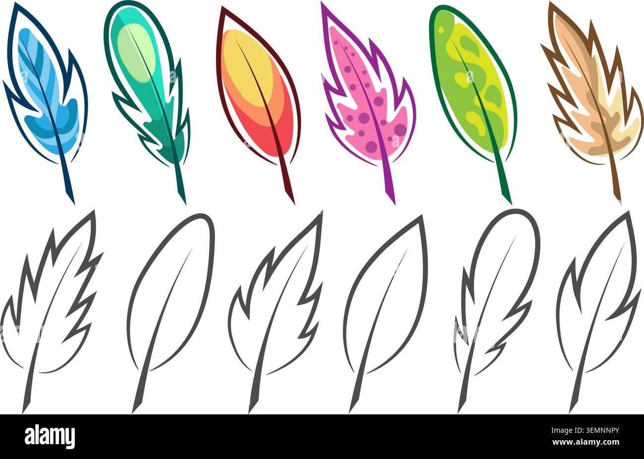 Contour cartoon feather set Stock Vector