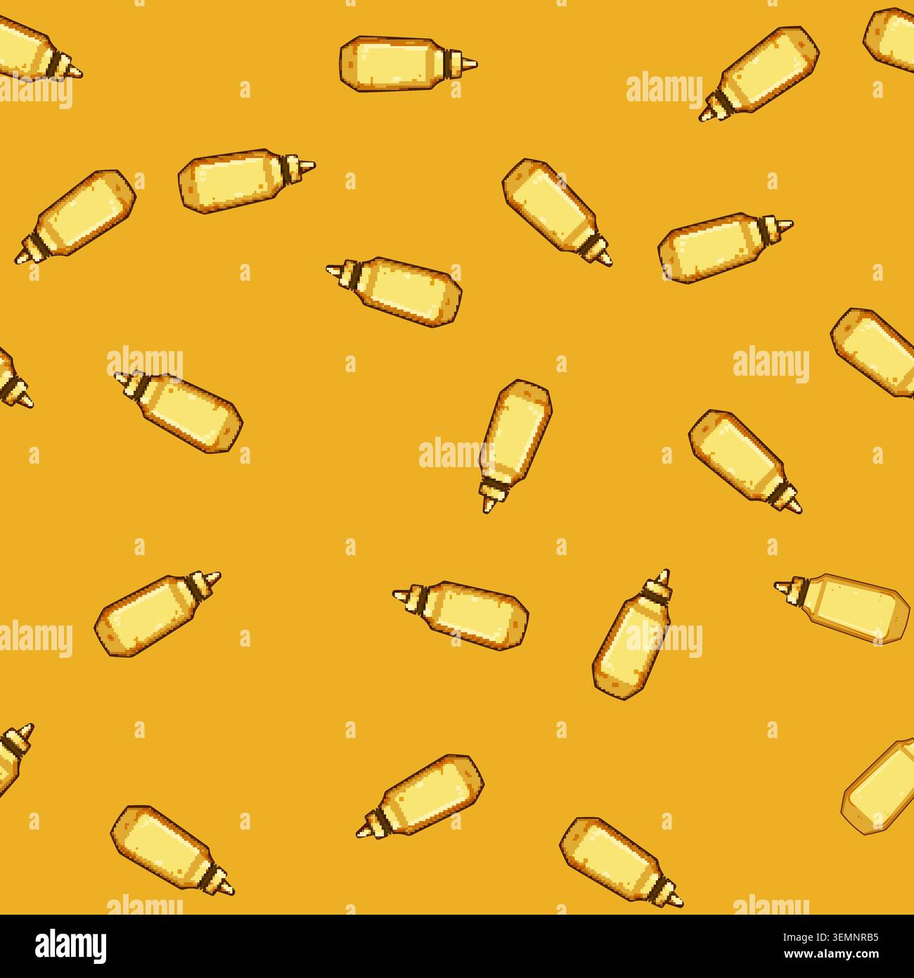 seamless pattern Mustard squeeze bottle condiment for fast food Stock Vector