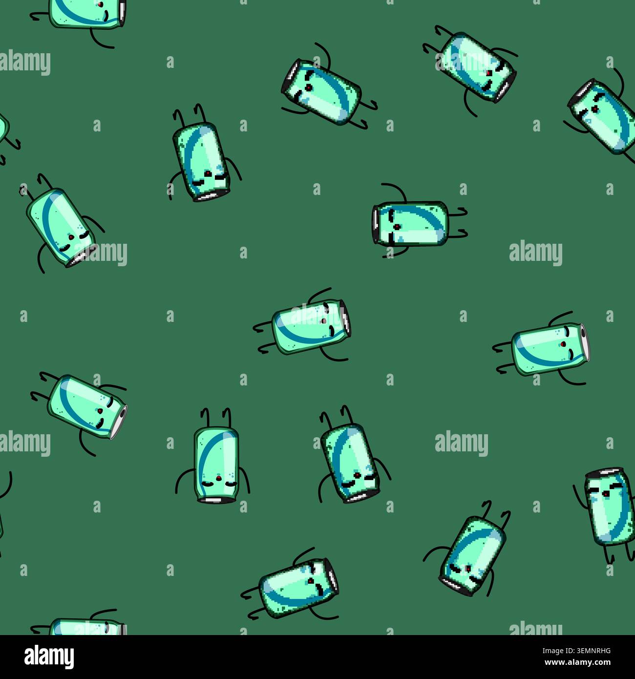 seamless pattern coffee soda can character cartoon vector Stock Vector