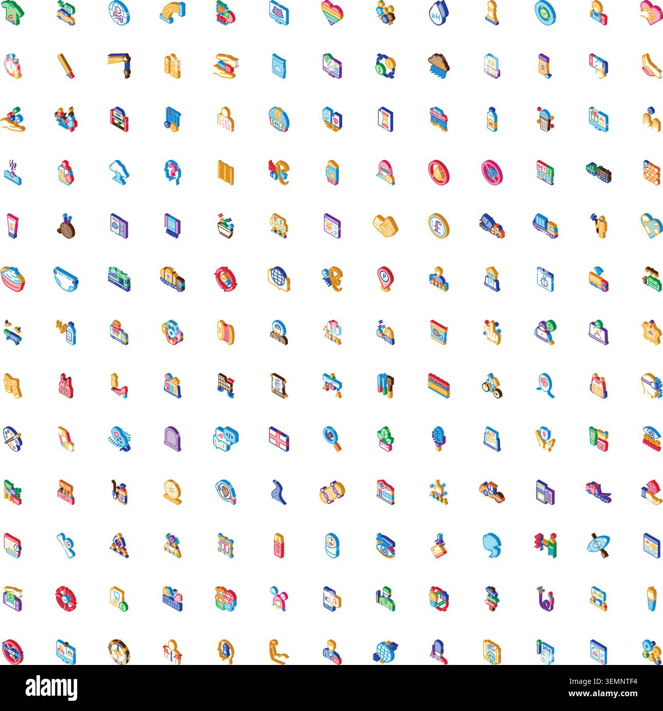 Isometric business and web design elements icon set Stock Vector