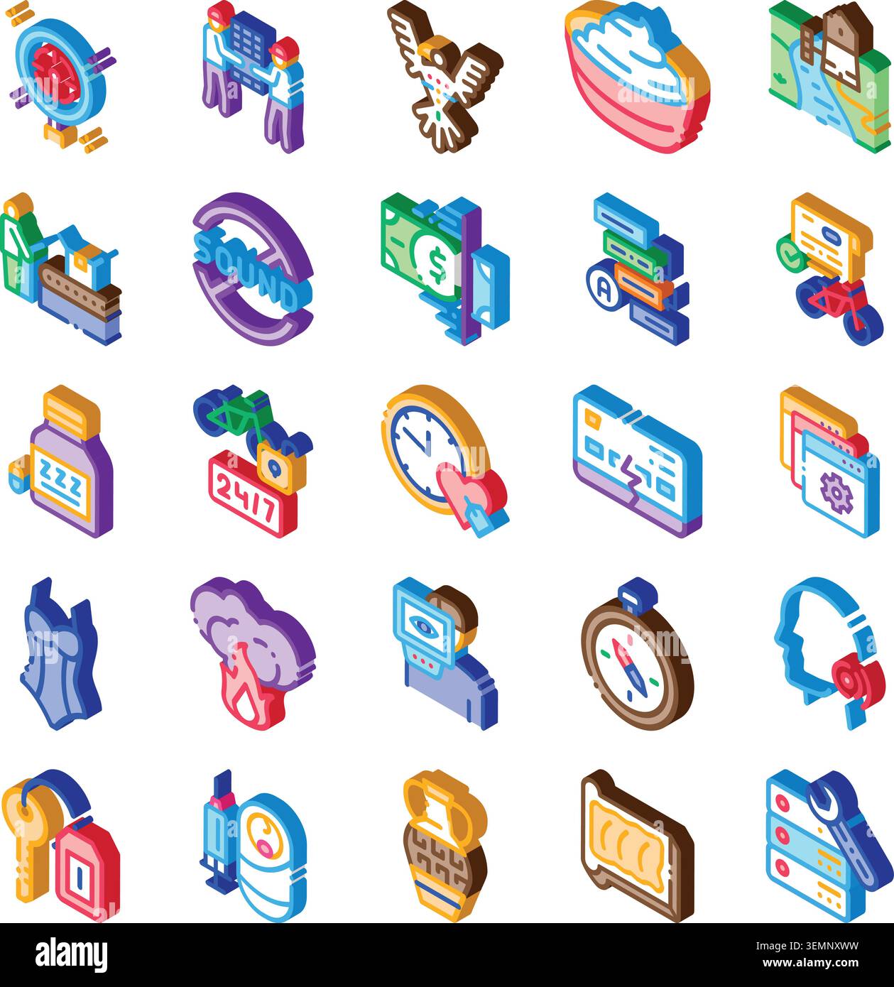 Isometric icons collection representing various business concepts Stock Vector