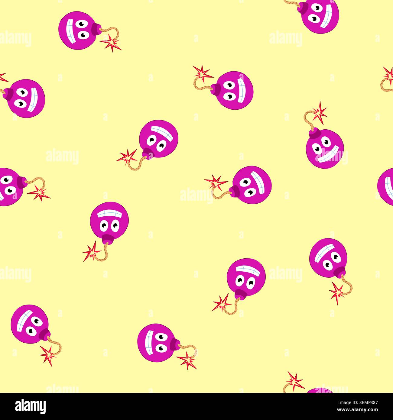 seamless pattern detonation bomb character cartoon vector Stock Vector