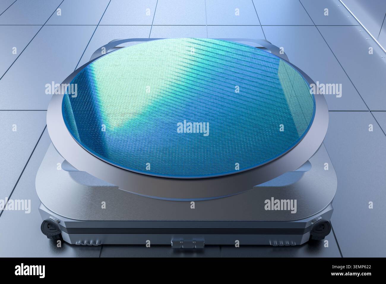 3d rendering silicon wafer plate for semiconductor manufacturing Stock Photo