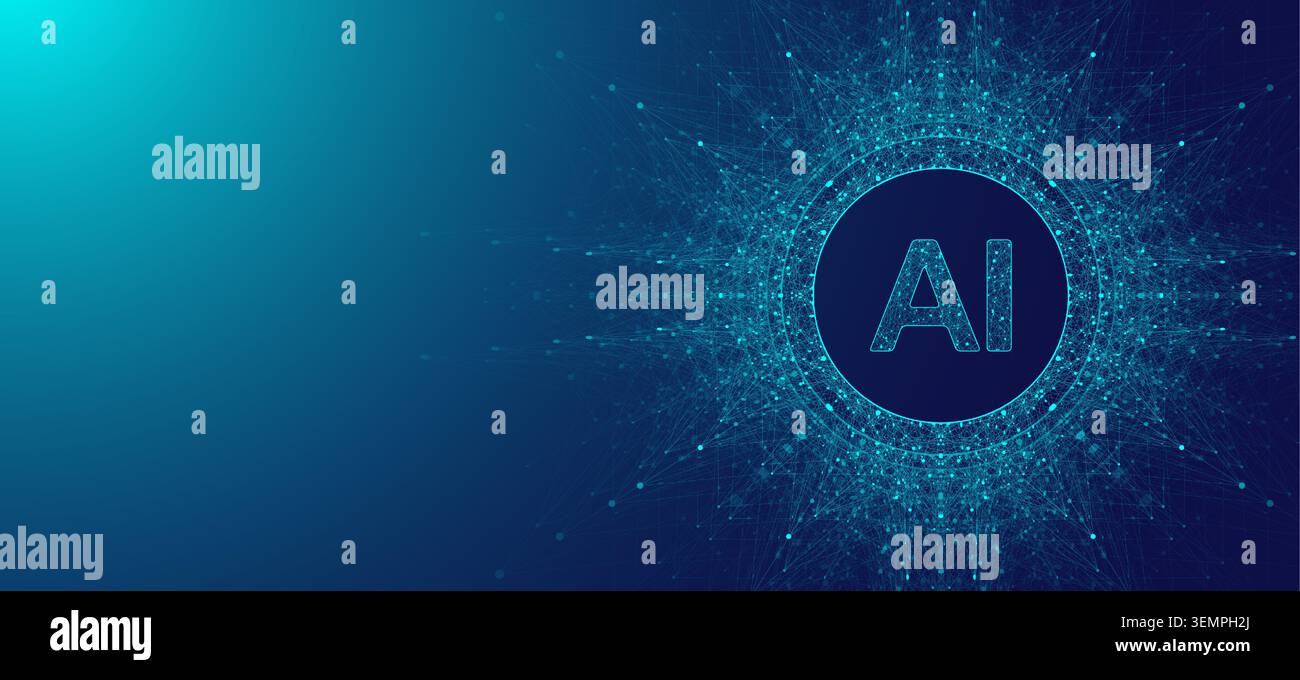 Artificial Intelligence Abstract Background. Digital Internet Technology Visualization Concept. Quantum Plexus Network. Wireframe Effect. Modern Stock Vector
