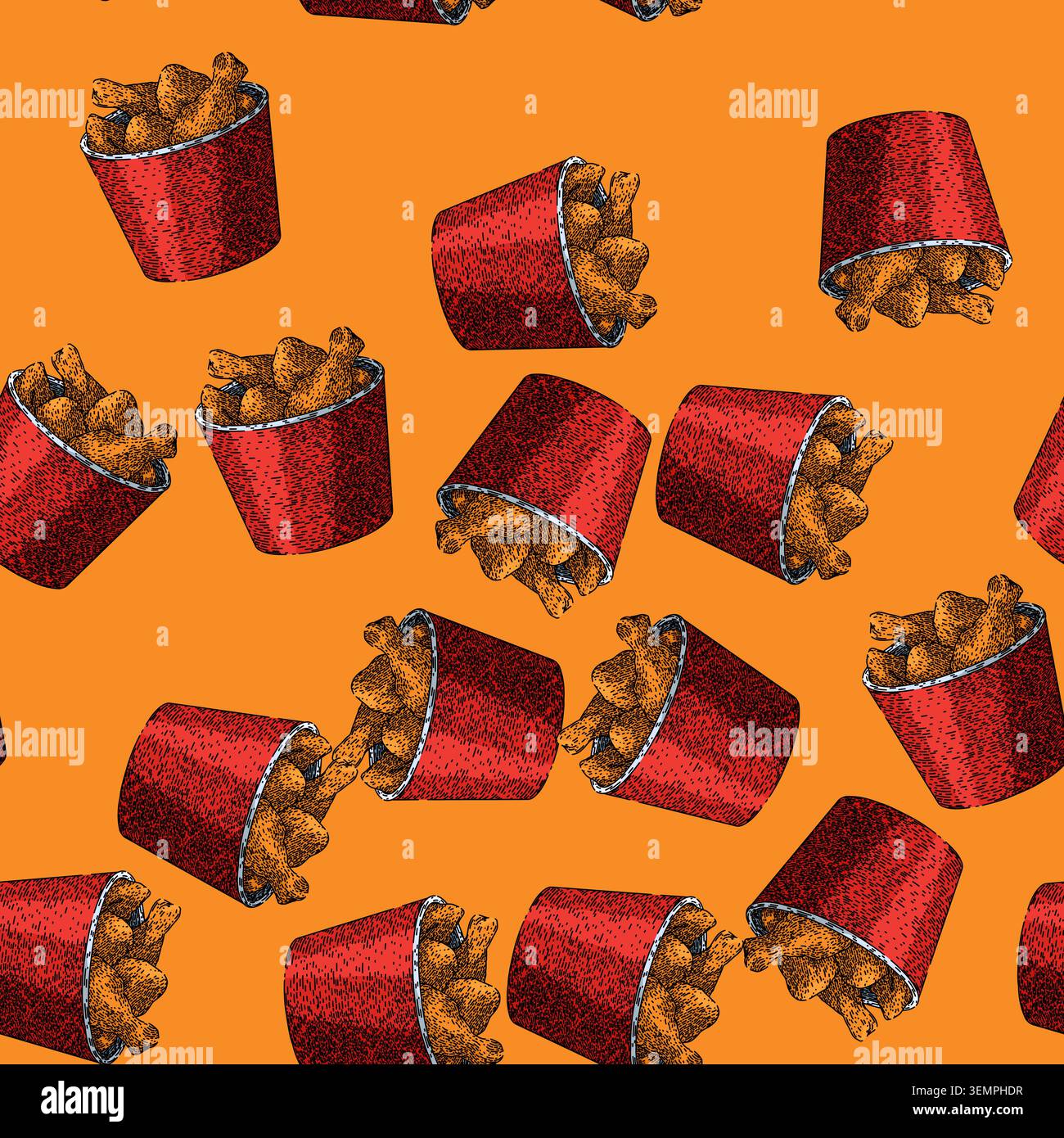 pattern food fried chicken sketch hand drawn Stock Vector