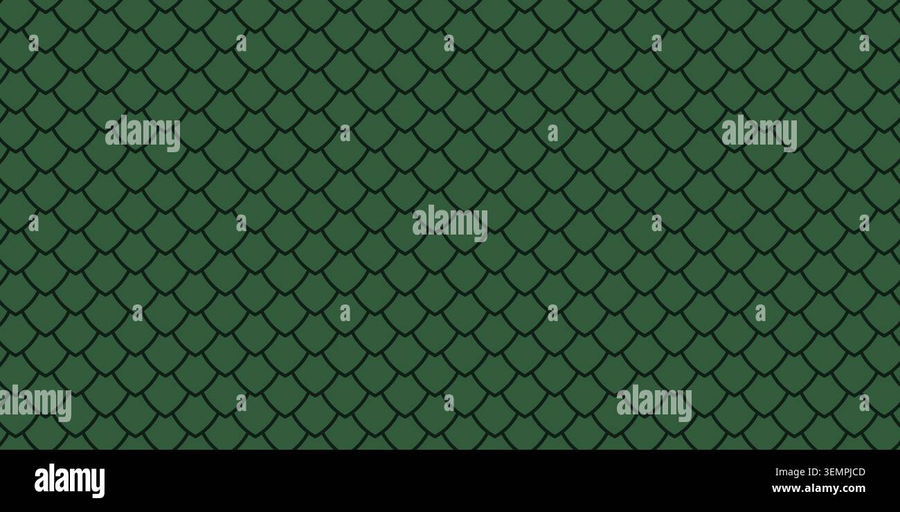 Green dragon, lizard or snake scale pattern. Reptile skin or fish squama background. Mermaid tail print. Tile roofing design. Vector flat illustration. Stock Vector