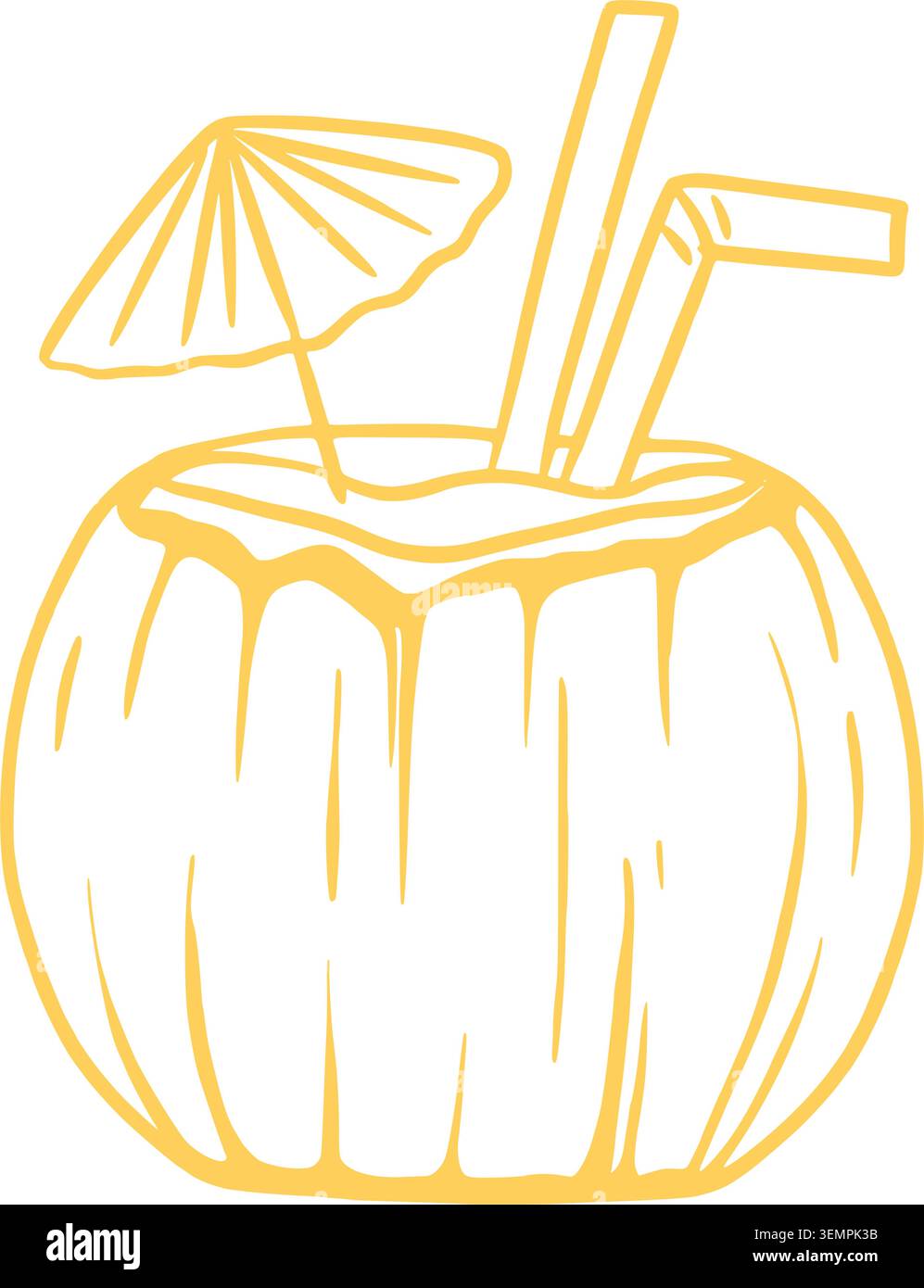 Drinking coconut with umbrella and straws Stock Vector