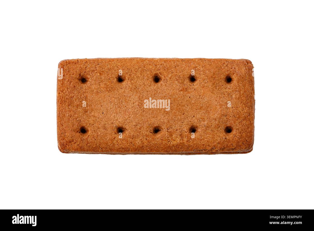 Rectangular brown biscuit with small holes, isolated on a white background Stock Photo