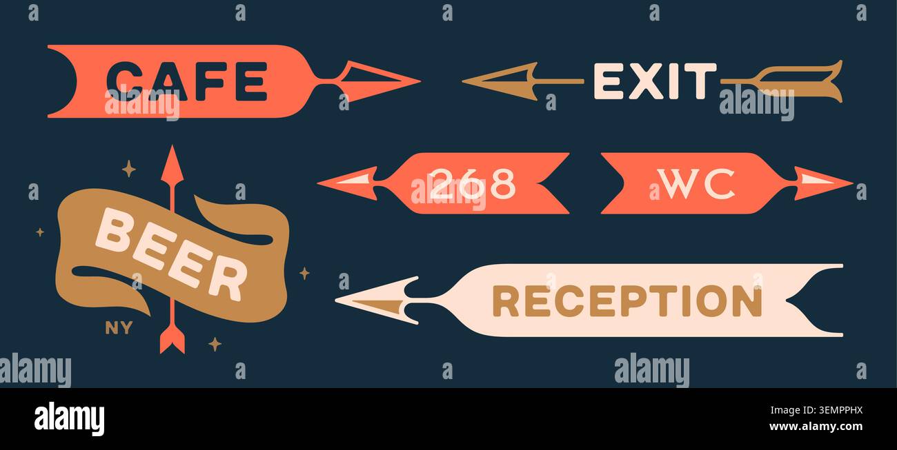 Wayfinding arrows. Directional signs collection Stock Vector