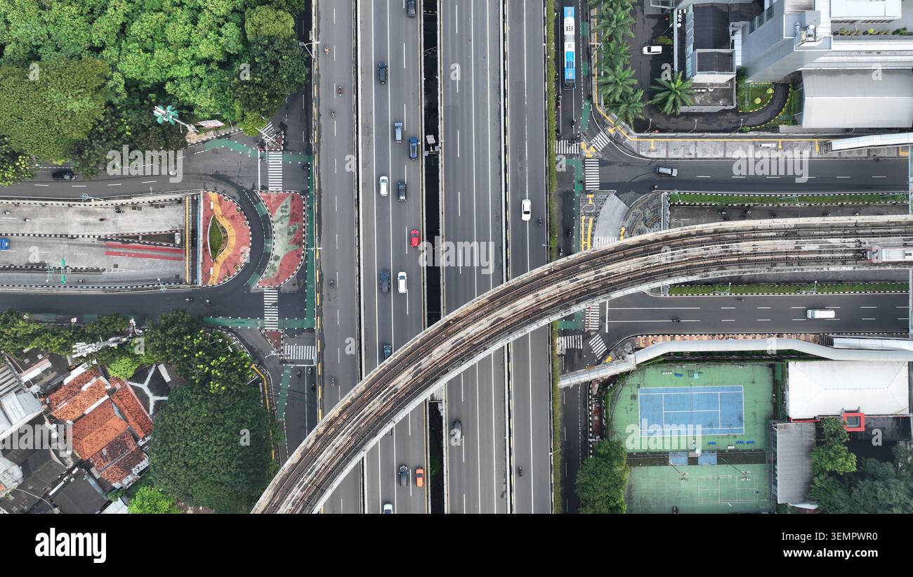 Aerial view of Jalan Gatot Subroto highway intersection with an ...