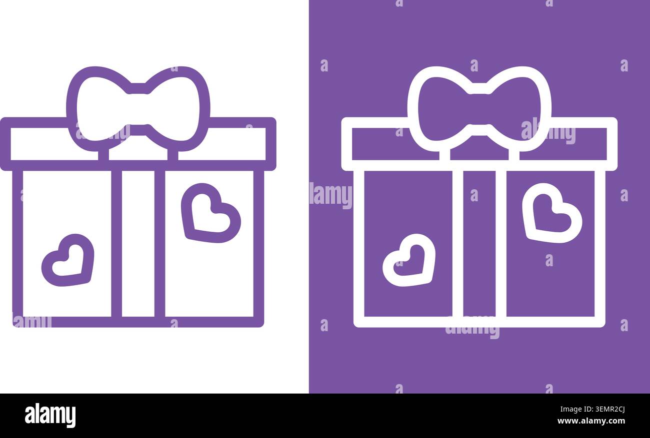 Gift Box with Hearts Outline Icon Set Stock Vector