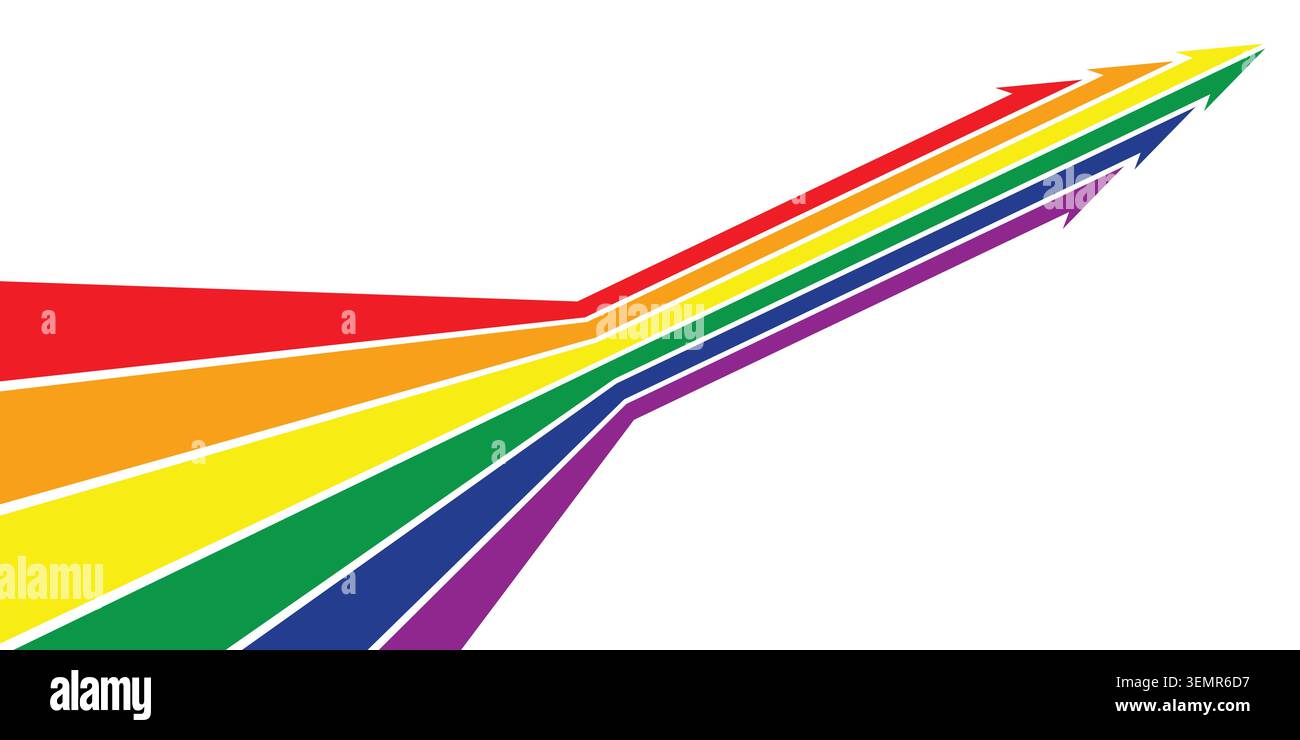Abstract Pride month rainbow with arrow direction illustration flat design copy space business leader speed concept Stock Vector