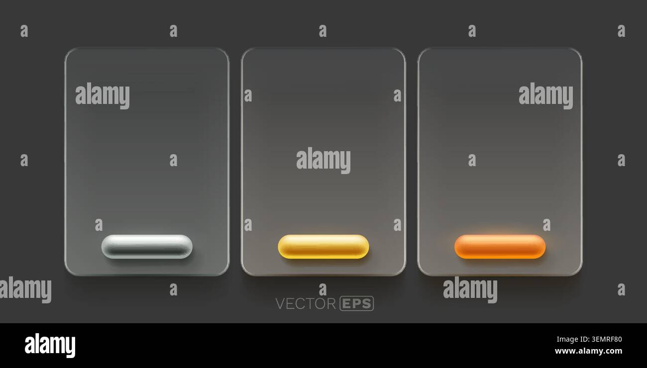 Modern Glass frame UI Elements. Set of transparent user interface components with glowing buttons. Vector illustration Stock Vector