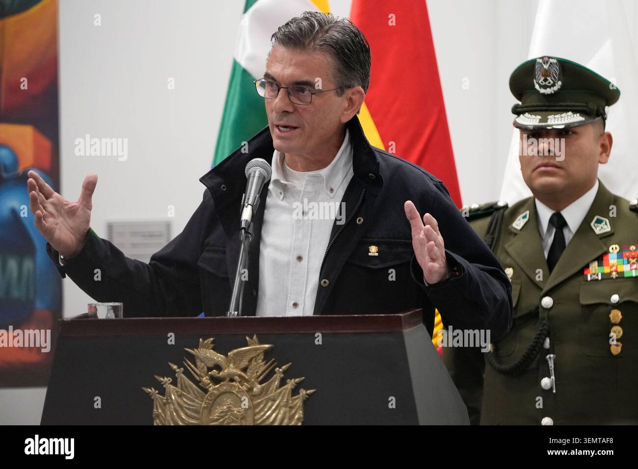 Bolivian President Rodrigo Paz speaks at the government palace in La ...
