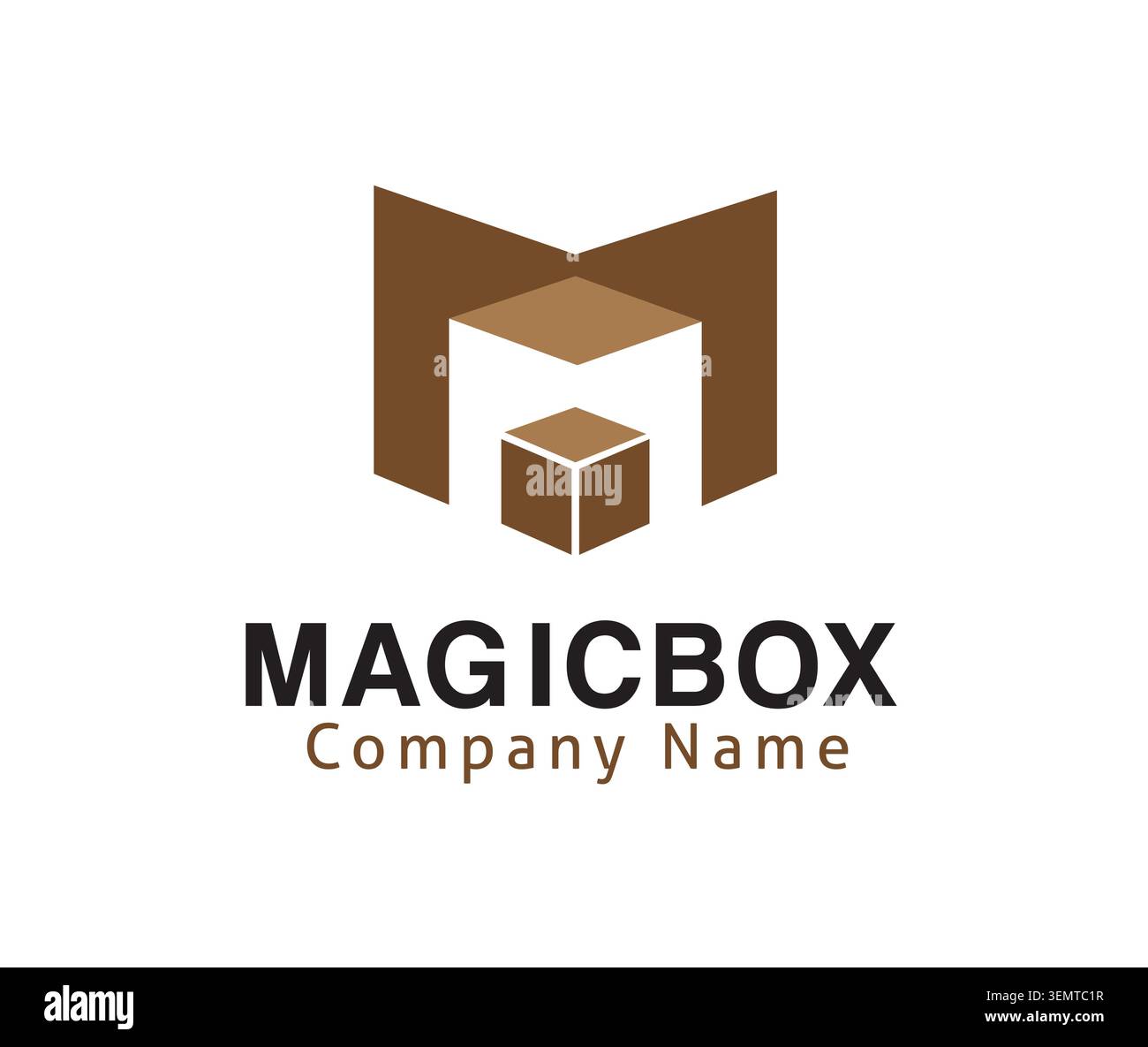 A unique logo design featuring an isometric cube inside a letter m frame Stock Vector