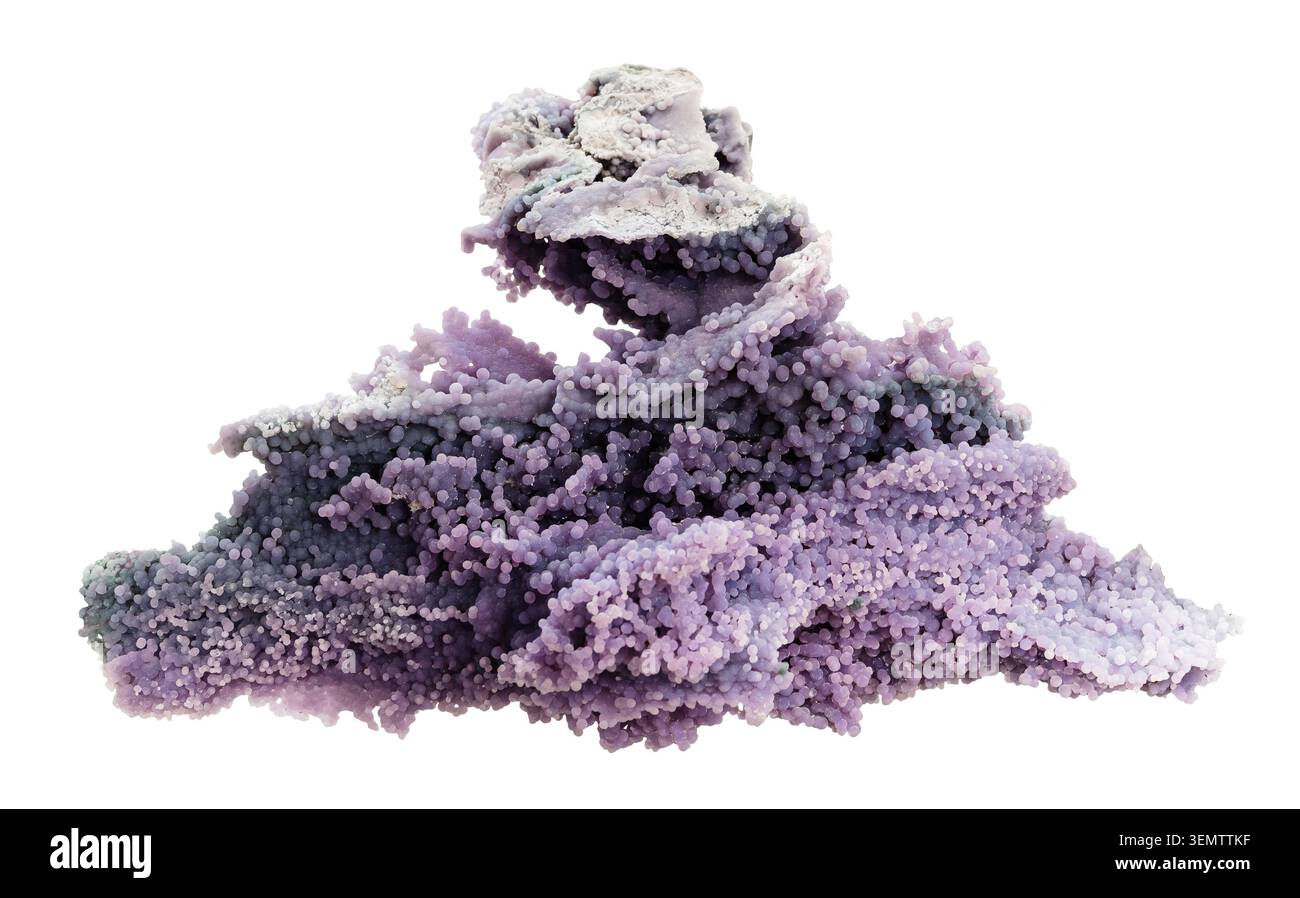 raw piece of botryoidal chalcedony (grape agate) rock cutout on white background Stock Photo