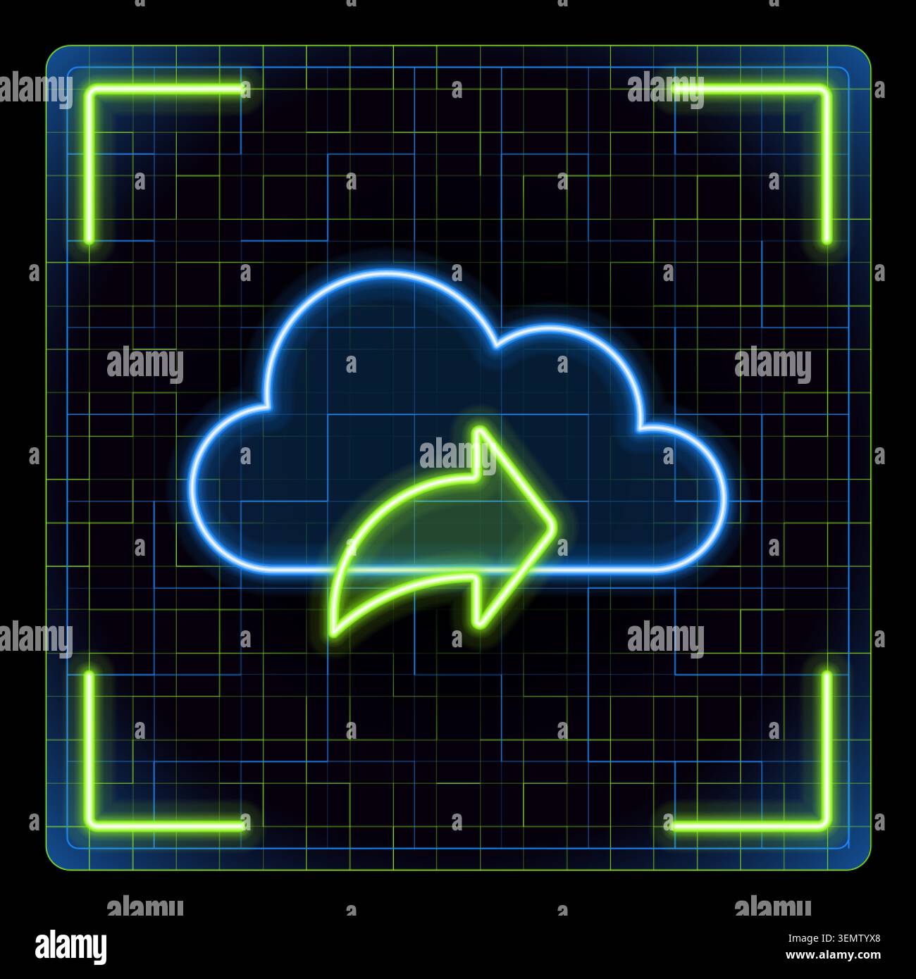 Cloud share icon. Futuristic tech glowing neon illustration, editable strokes. Stock Vector