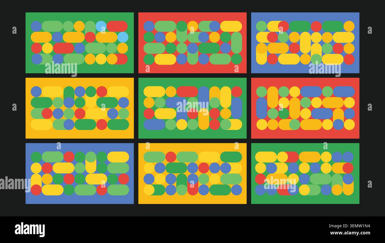 Modern abstract background featuring colorful capsule shapes arranged in a rhythmic grid layout. Perfect for web design, motion graphics, and tech visuals. Stock Vector