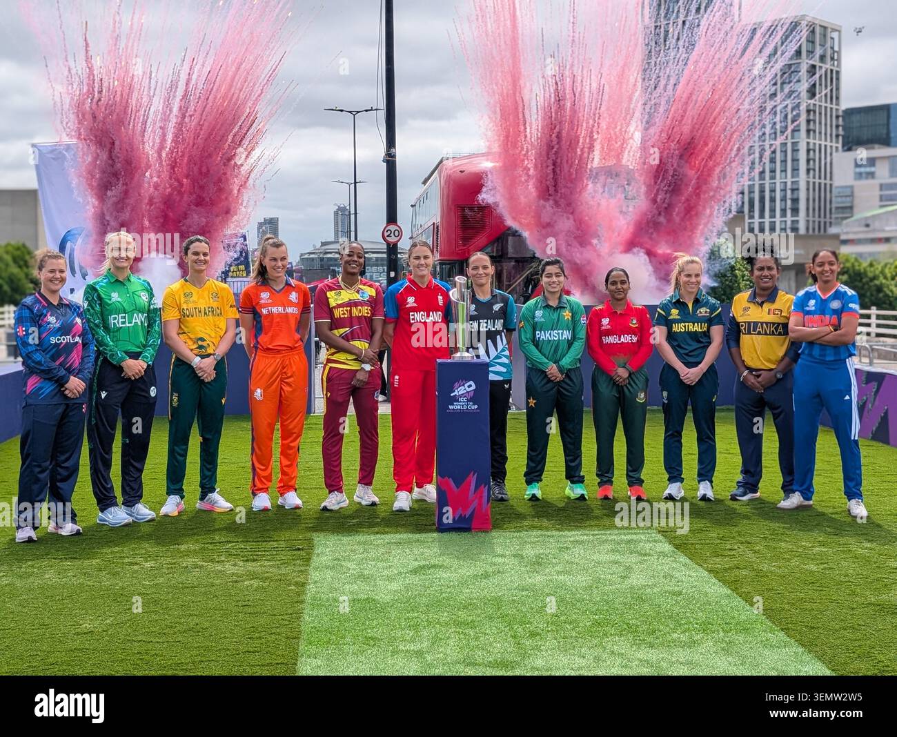 London, UK. June 07, 2026: Captains' Carnival at Waterloo Bridge in London ahead of the ICC Women's T20 World Cup 2026. Stock Photo