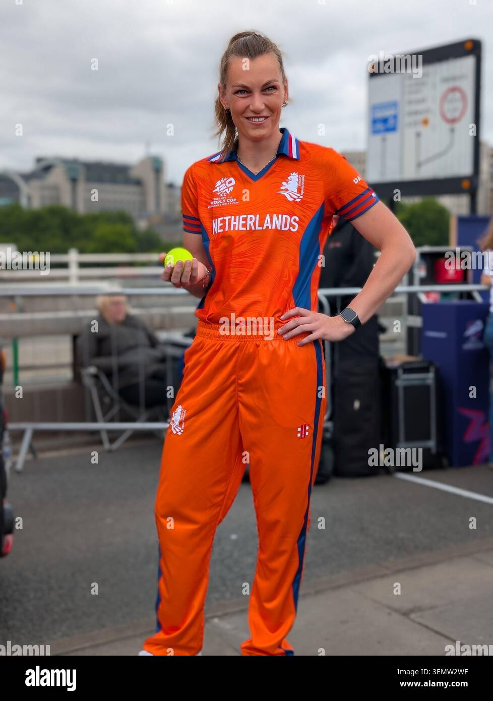London, UK. June 07, 2026: Babette de Leede at the Captains' Carnival at Waterloo Bridge in London ahead of the ICC Women's T20 World Cup 2026. - Smartphone Captured Stock Image