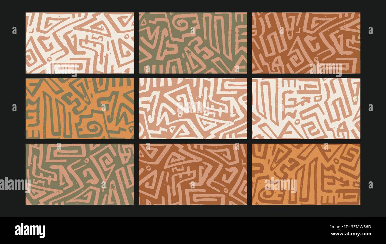 Abstract background inspired by tribal and primitive drawing motifs with earthy tones and hand-drawn texture. Great for posters, packaging, and home decor. Stock Vector