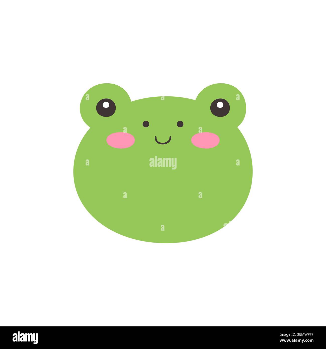 Cute Kawaii Frog Face Flat Vector Illustration on White Background Stock Vector
