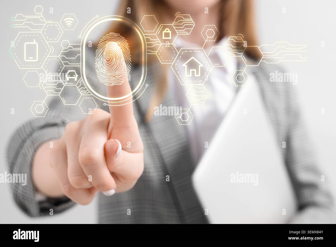 Biometric fingerprint security system for digital data protection and smart home access control technology Stock Photo