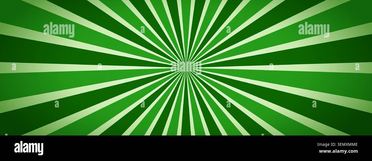 Green sunburst line background. Retro comic radial ray wallpaper in summer or spring greenish colors. Abstract circular sun beam burst comic texture. Vector backdrop for poster, banner, flyer, leaflet Stock Vector