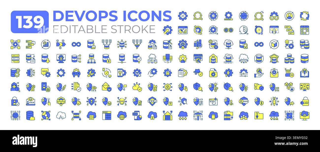 DevOps line icons big set Stock Vector