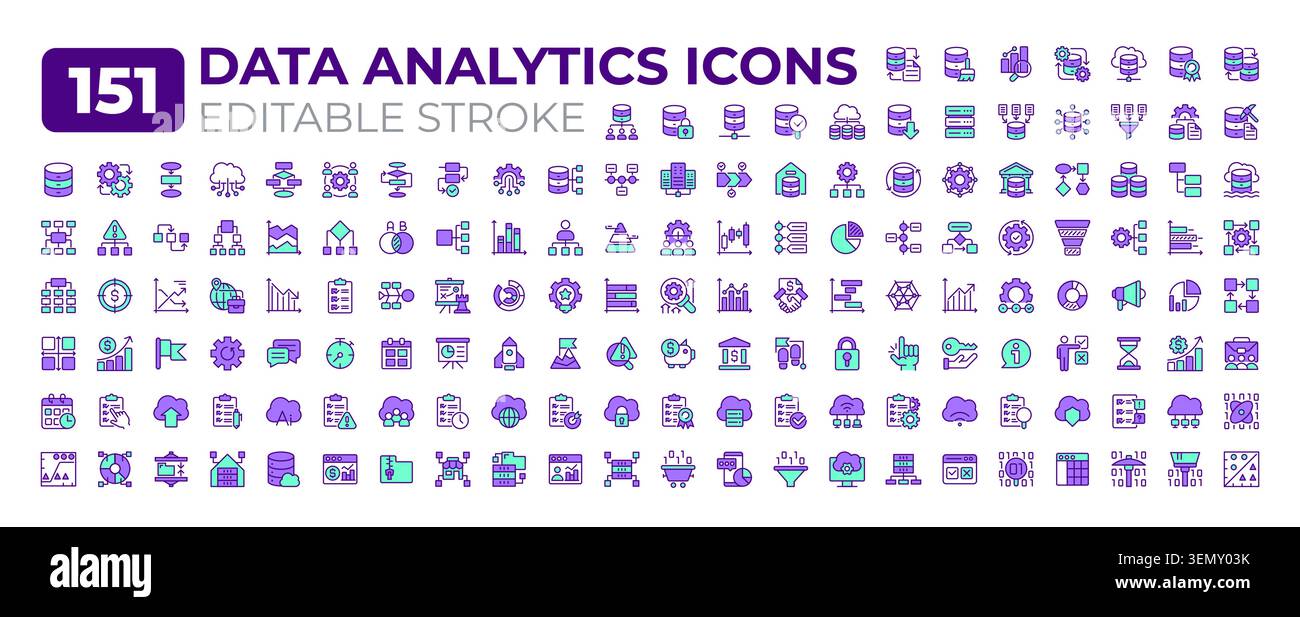 Data analytics line icons big set Stock Vector