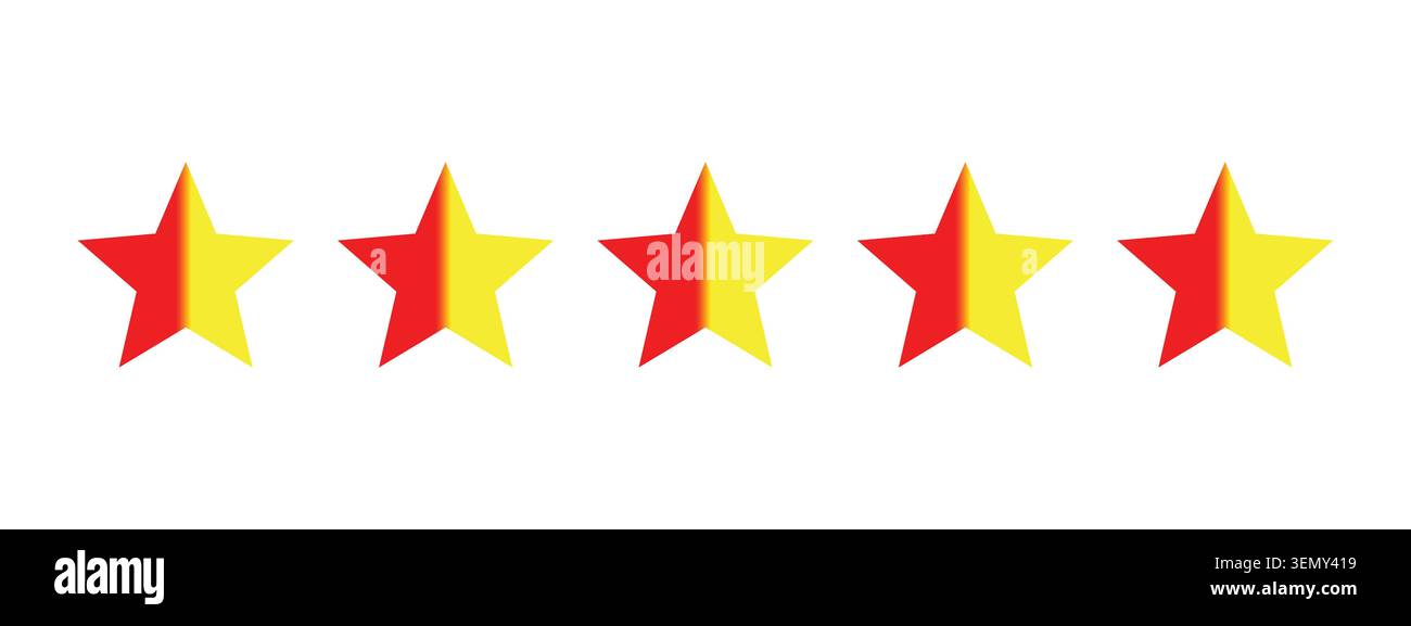 Five red and yellow split stars arranged in a horizontal row Vector Stock Vector