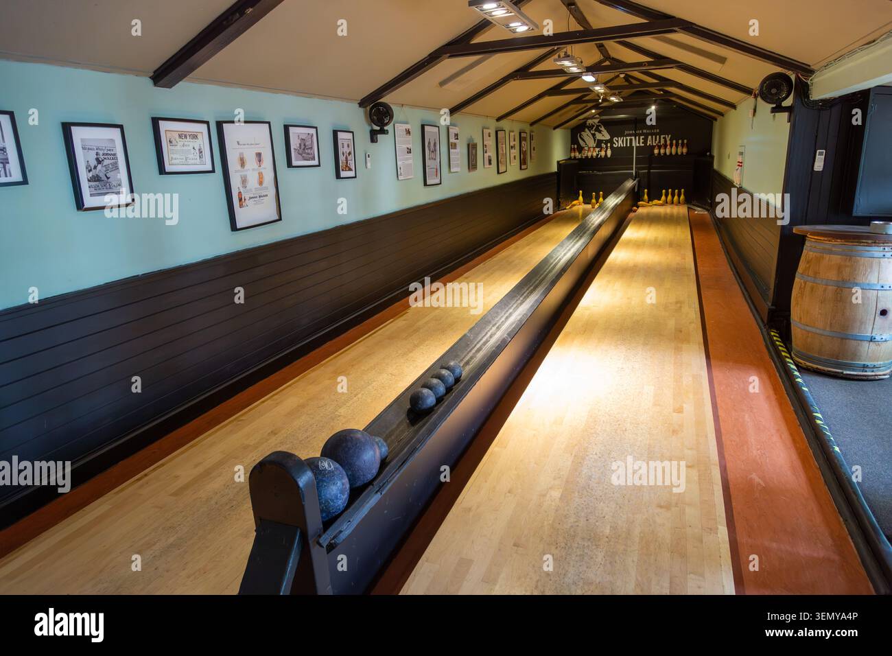 The historic skittle alley located within The Sheep Heid Inn in Edinburgh, Scotland Stock Photo